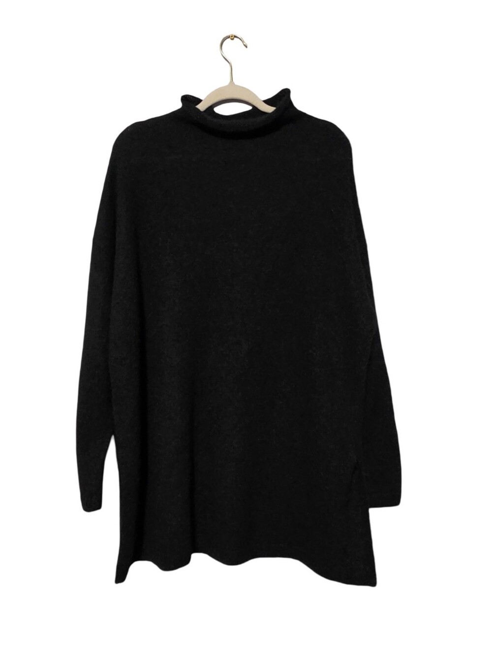 PERUVIAN CONNECTION Alpaca Tunic Sweater Womens XL Black Charcoal Lagenlook Cozy - Picture 2 of 8
